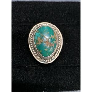 Vintage Sterling Silver Cabochon Turquoise Ring 925 Silver Shank And Base Read